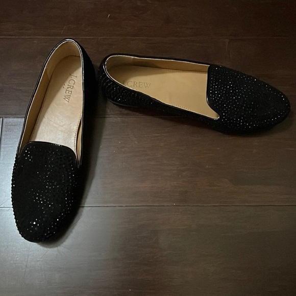 Black rhinestones J Crew flats, worn once. Perfect condition - Picture 1 of 5